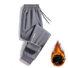 Men Sweatpants Fleece Warm Sports Joggers Pants Male Winter Sportswear Reflective Training Gray Trouser Big Plus