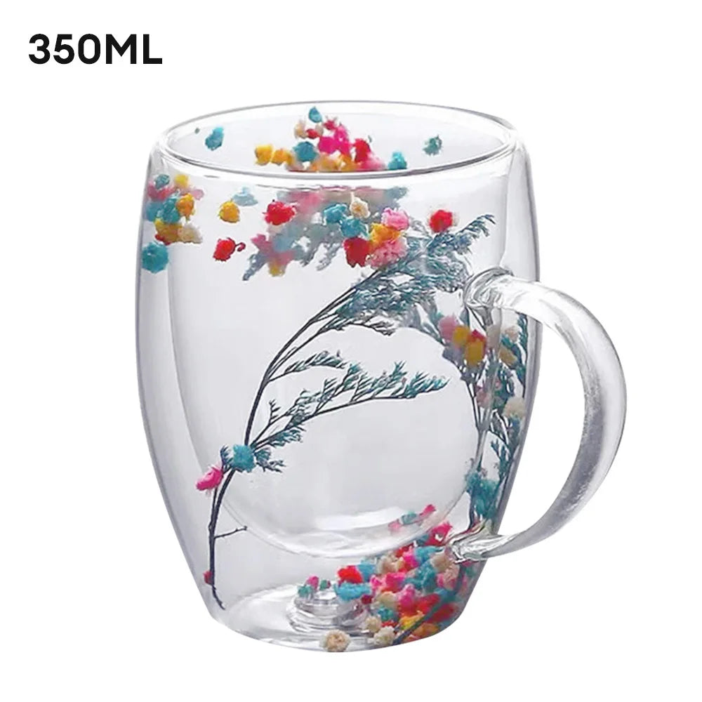 Creative Double Wall Glass Cup Dried Flower Filler Glass Cups  Tea Coffee Cups