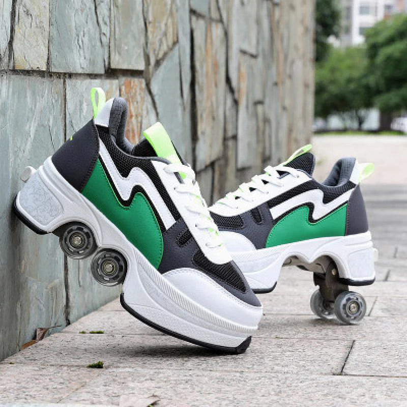 Casual Sneakers Walk Roller Skates Deform Runaway Four Wheel Skates for Adult Men Women Unisex Child Deform Wheel Parkour Shoes