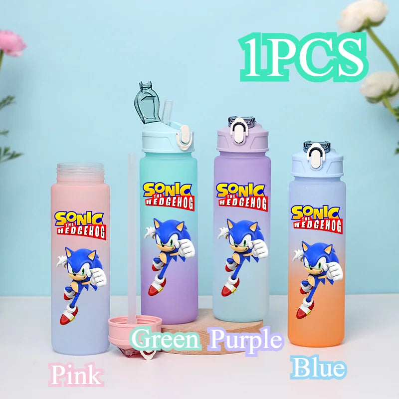 Sonic The Hedgehog 750ml Gradient Color Plastic Straw Cup Portable Outdoor Sports Large Capacity Cartoon Childrens Drinking Cup