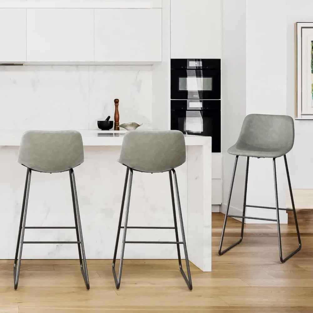 Bar Stools Set of 4, 24" ALX Faux Leather Barstools, Modern Counter Height Stools with Back and Metal Legs