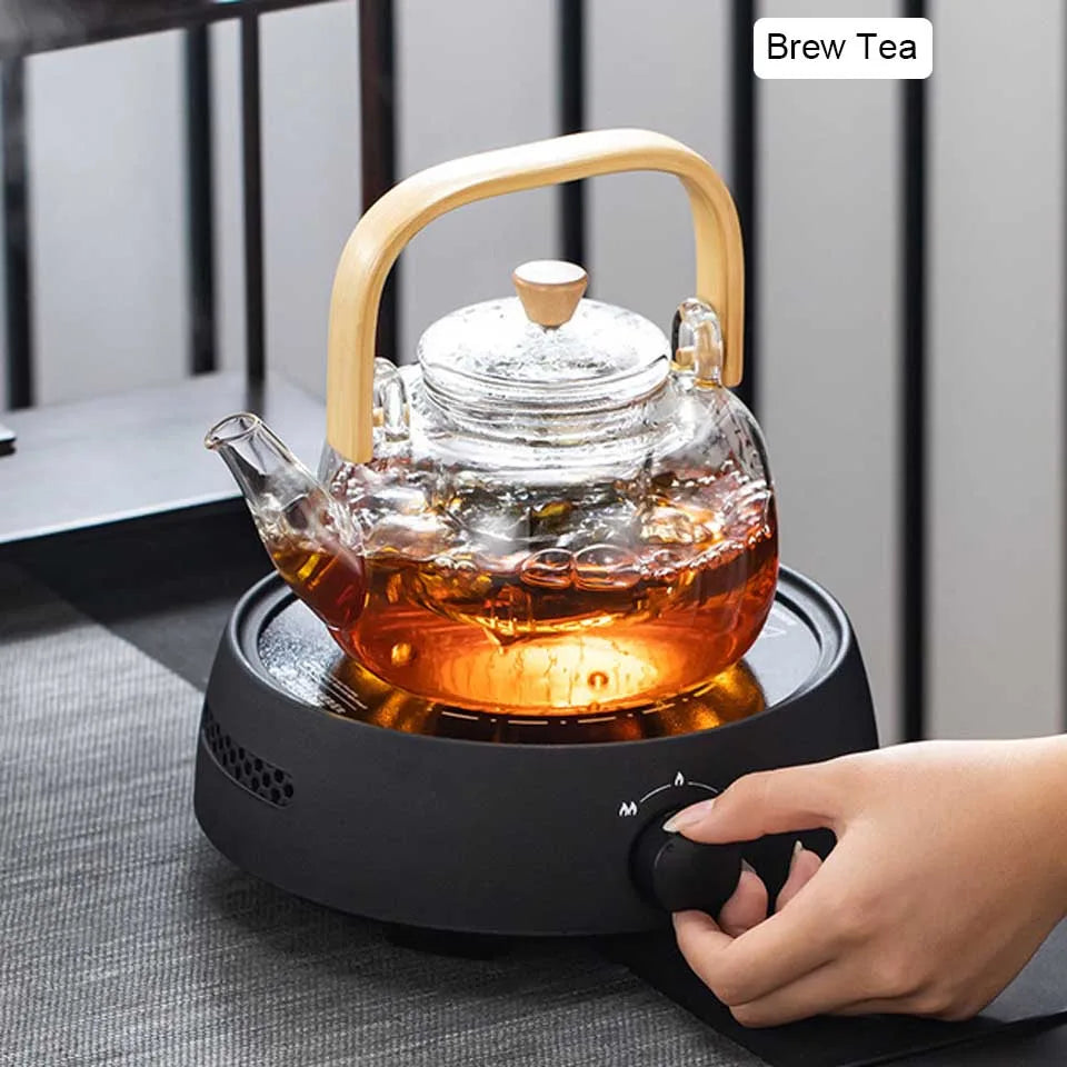 Handle Glass Tea pot Heat-Resistant Teapot Flower Tea Kettle