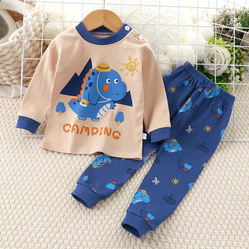 Newborn Kids Boys Girls Pajama Sets Cartoon Casual Long Sleeve Cute T-Shirt Tops with Pants Toddler Baby Autumn Sleeping Clothes