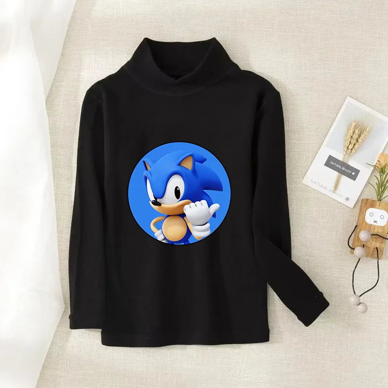 Sonics Print Long Sleevese Pure Color Women T-shirt Top Cotton Casual Cute Cartoon Anime Sweat Absorbent Breathable Shirt Kids