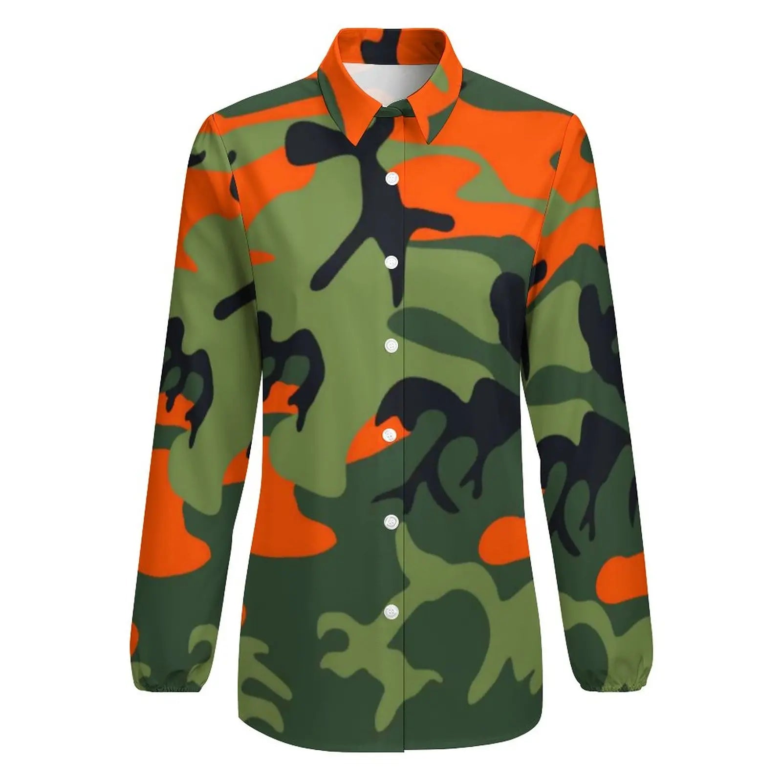 Orange And Green Camo Blouse Army Vector Camouflage Funny Print Blouses Womens Long Sleeve Shirt Summer Oversized Clothing