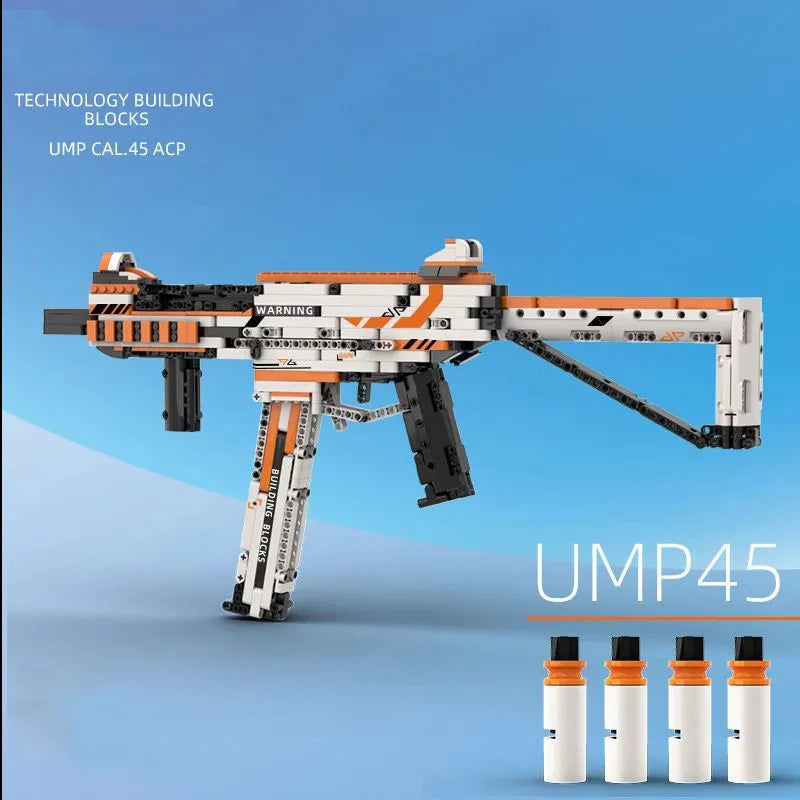 ump45 Block gun difficult assembly can fire bullets boy adult toy AWM puzzle MP7 weapon gun model