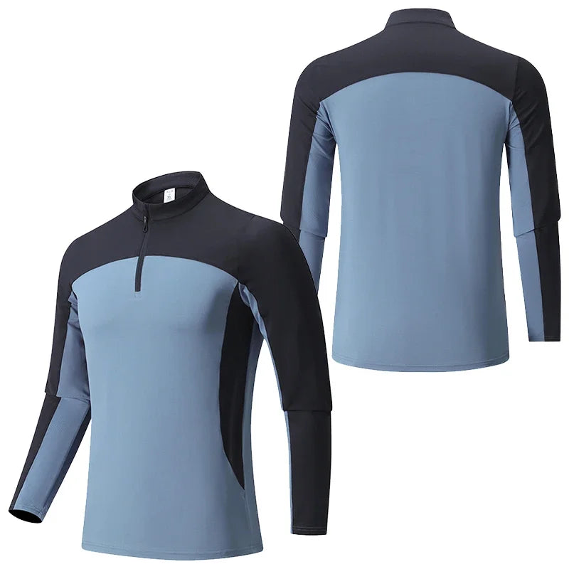 Long Sleeve Stand Collar Zip-up Quick-drying Breathable Sweat-absorbent Elasticity T-shirt