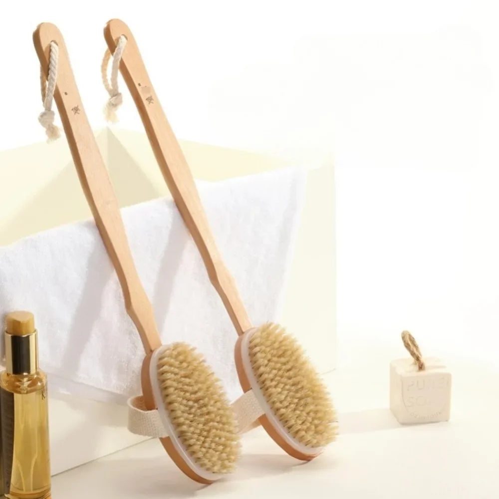 1Pc Wooden Detachable Long Handle Shower Body Brush Bathing Massage Back Body Exfoliating Brush Bathroom Wash