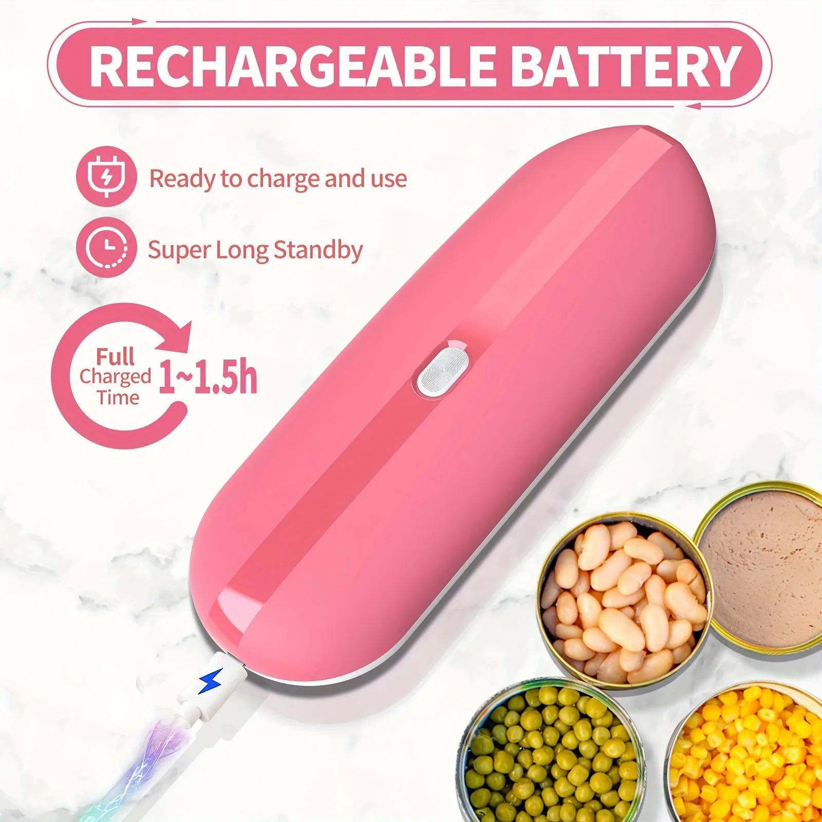 Automatic Electric Can Opener, Rechargeable, Replaceable Blade, One-Touch Operation,Food Safety , Kitchen Gadget for Senior