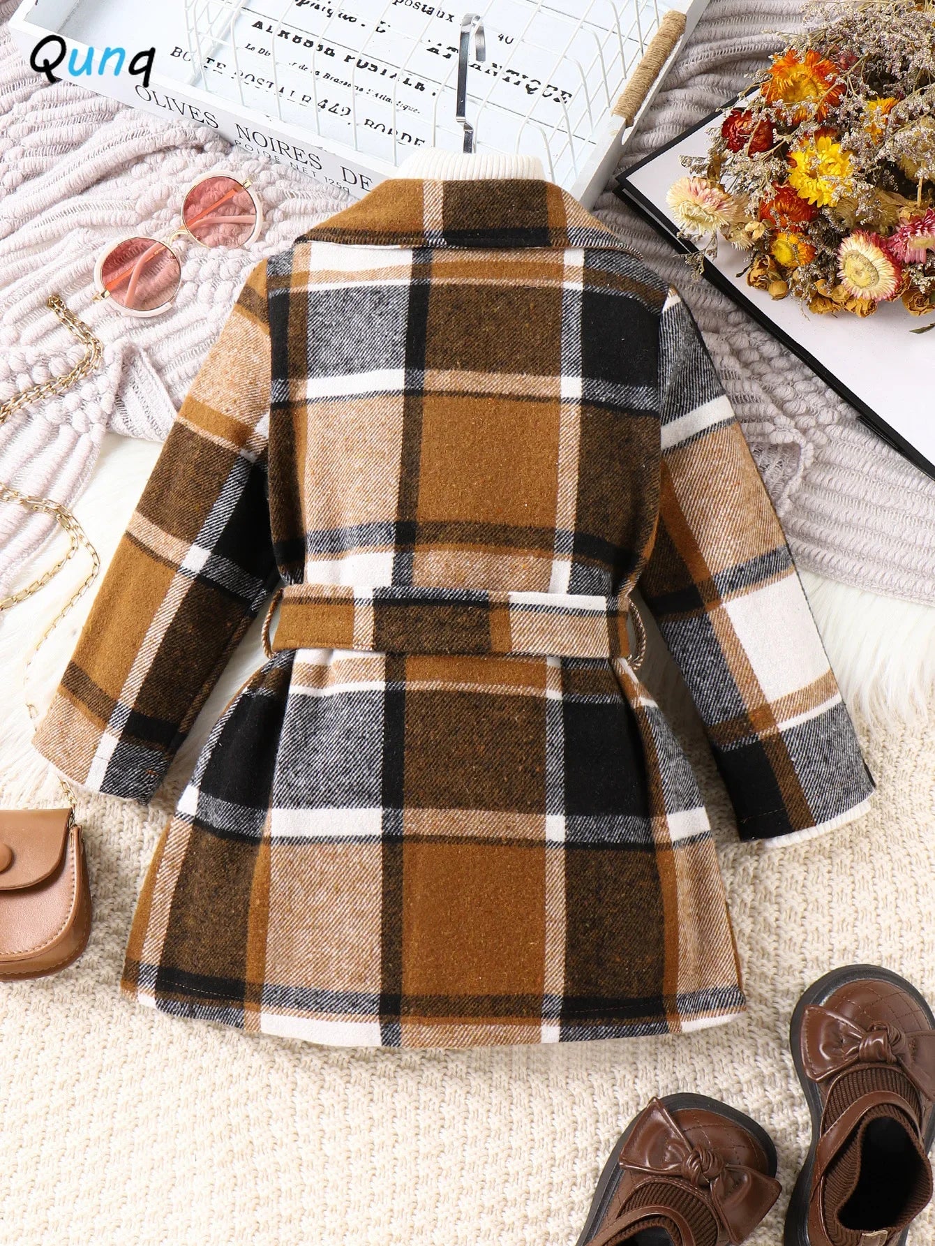 Autumn Winter New Girls Plaid Cardigan Single-breasted Long-sleeved Slim Coat With Belt Casual Kids Clothes