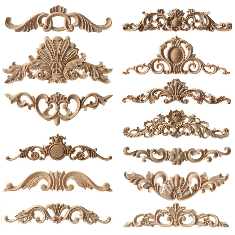 Wood Carving Natural Wood Appliques Door Furniture