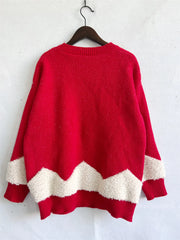 Christmas Sweater Round Neck Long Sleeved Loose Knit Pullover For Women