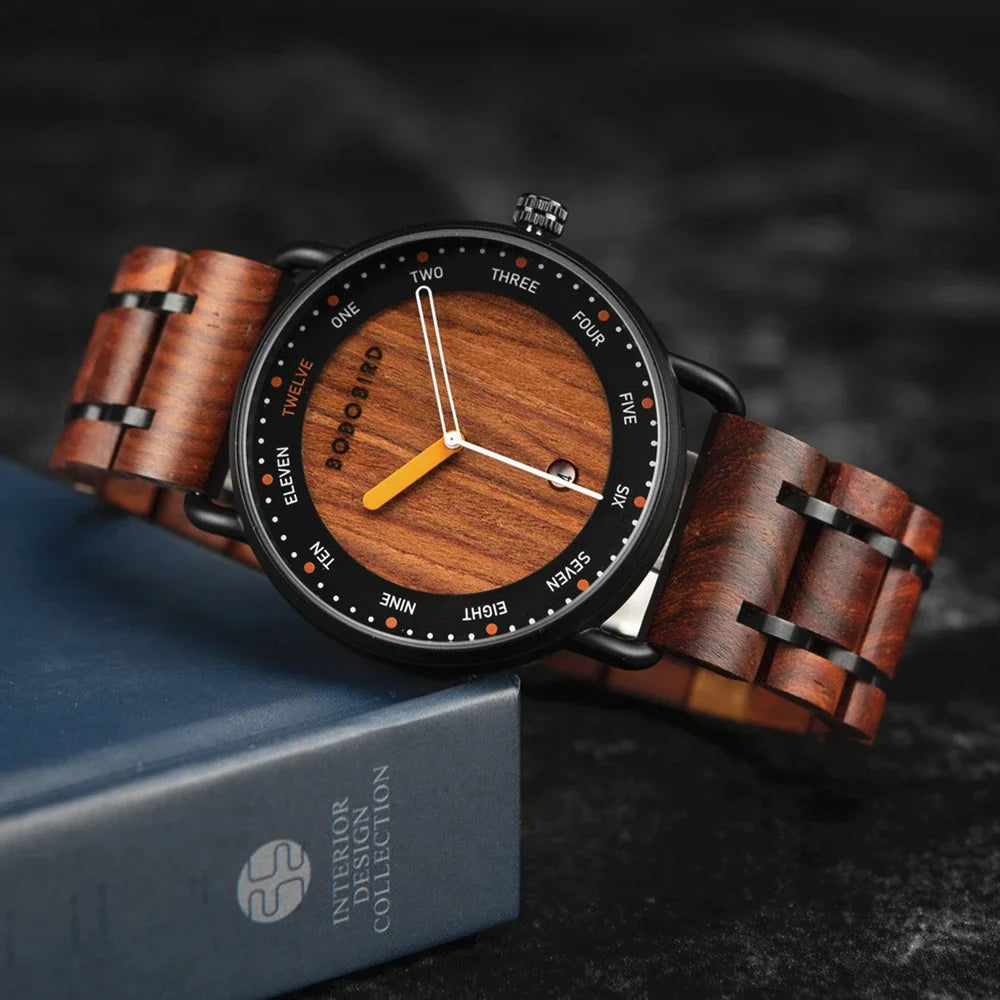 Wooden Watch Luxurious Black Walnut Dial Modern Minimalist Design Quartz Wristwatch for Men