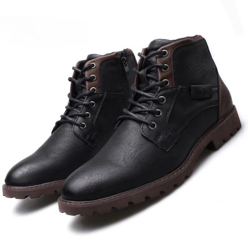 Leather Men Ankle Boots High Top Shoes