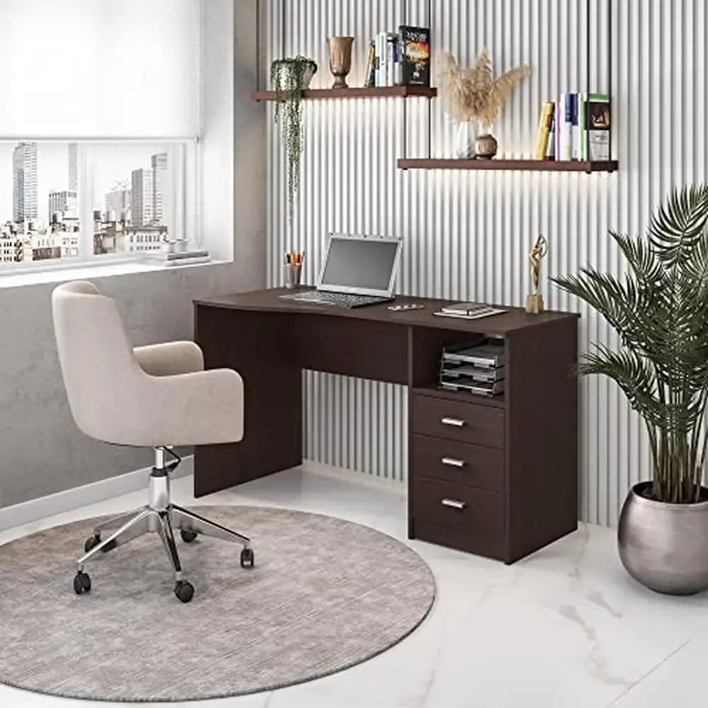 Modern Desk with Storage Drawers and Side Shelf Versatile Workstation Table 29.5" x 23.6" x 51.2