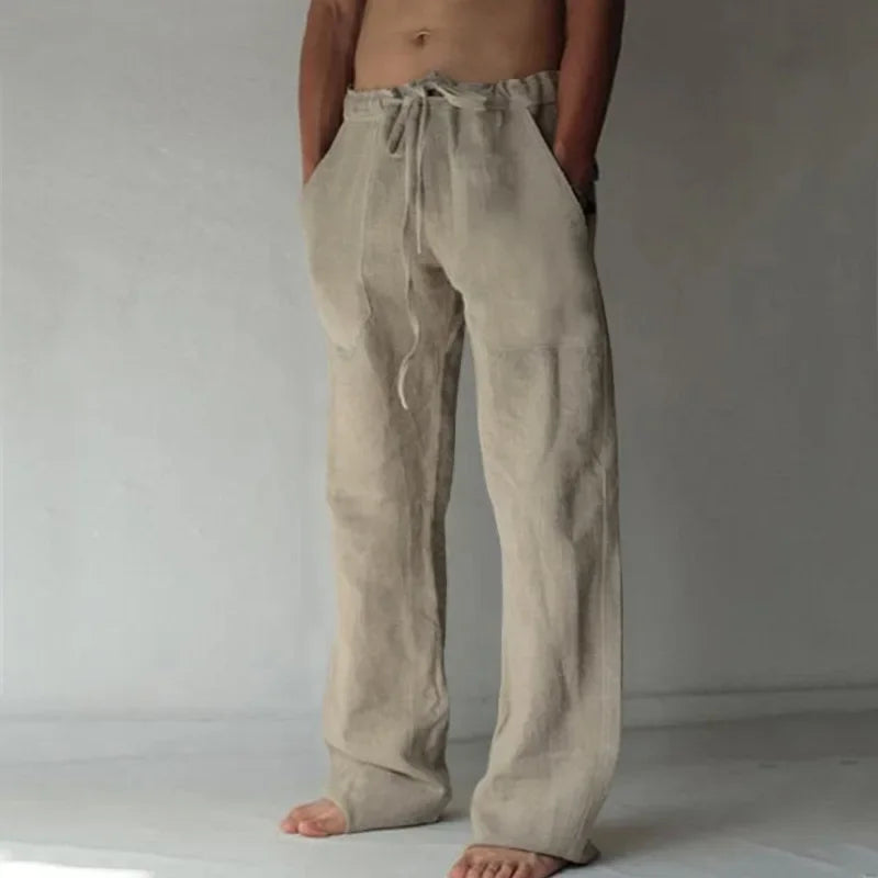 Men's Cotton Linen Pants Male Autumn New Breathable Solid Color Linen Trousers Fitness Streetwear