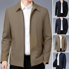 Men Jacket Elegant Mid-aged Men's Lapel Jacket with Zipper Closure Pockets for Formal Business