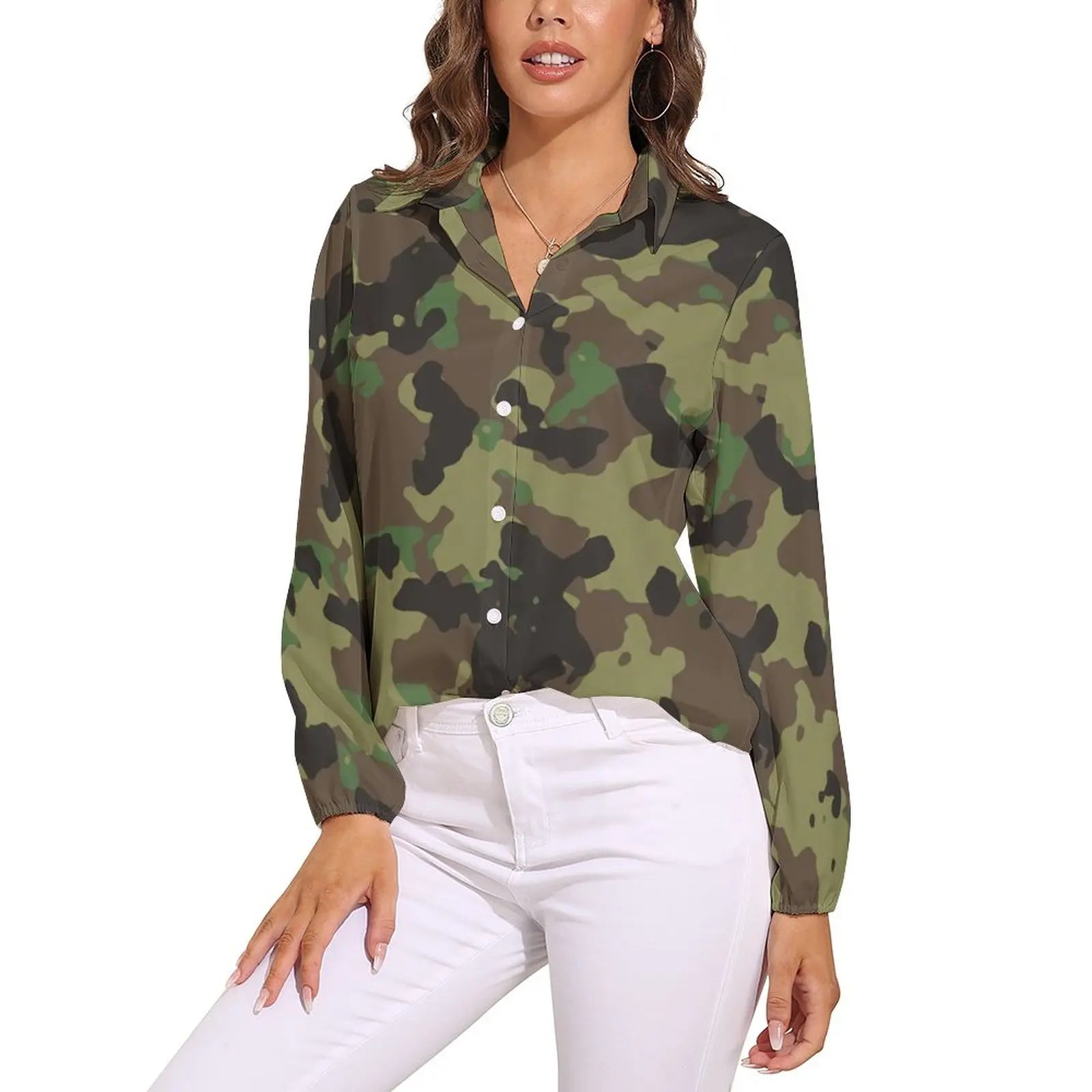 Orange And Green Camo Blouse Army Vector Camouflage Funny Print Blouses Womens Long Sleeve Shirt Summer Oversized Clothing