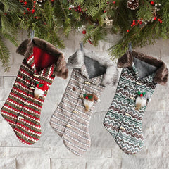 Plaid Christmas stockings knitted candy bag Christmas tree hanging socks