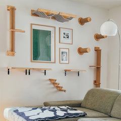 Cat Wall Pet Wooden Furniture Climbing Shelves Cat Hammock with Ladder or Jumping Platform for Kittens Indoor Playing and Perch