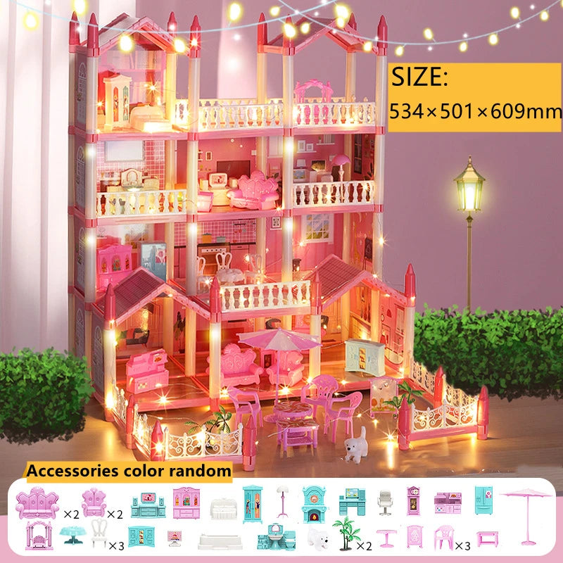 3d Assembly Diy Doll House Miniature Model Doll House Accessories Villa Princess Castle Led Lights