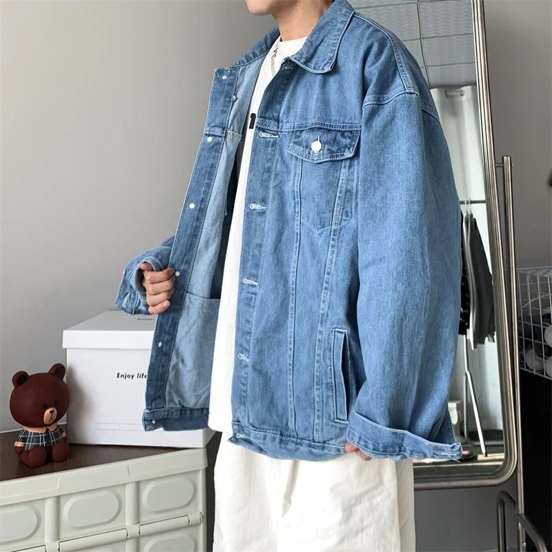 Spring Autumn New Mens Lapel Denim Jacket