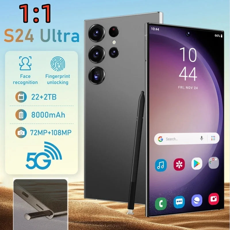 S24 Ultra Mobile Phones 7.3 HD Screen SmartPhone Original 22GB+2TB 4G 5G Dual Sim Celulares Android Unlocked 8000mAh Cell Phone