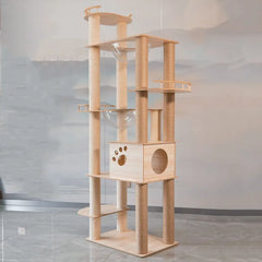 Cat Villa High Tree for Large Cats, Xl House Climbing Tower, Wood Scrapers for Cats, House Wall Furniture Set