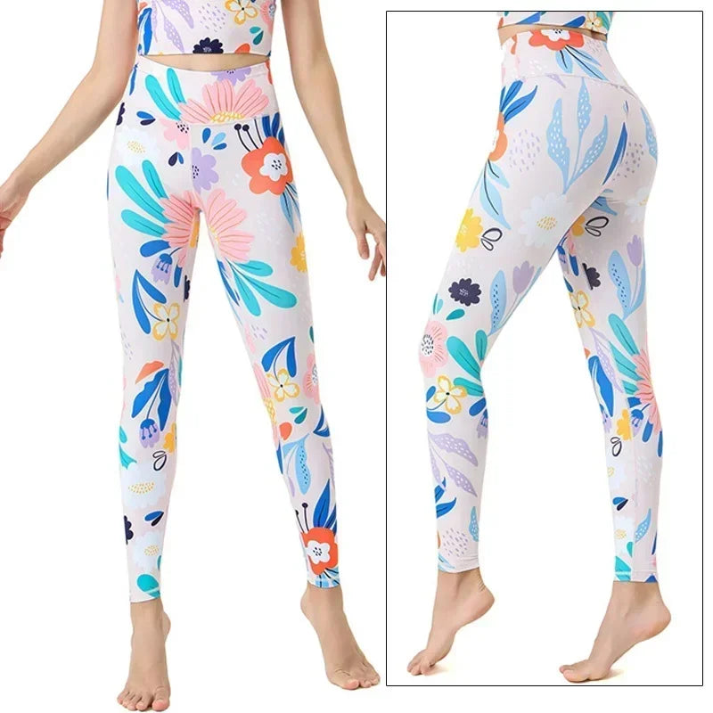 Cloud Hide Yoga Pants Women Flower High Waist Sports Leggings