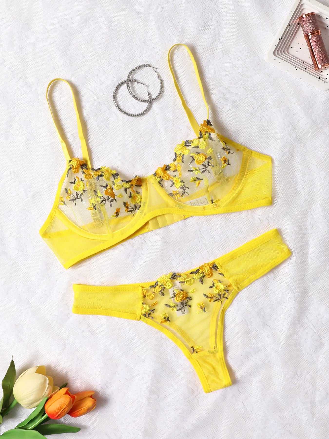 Embroidered Woman Two Piece Set Clothing Yellow For Women