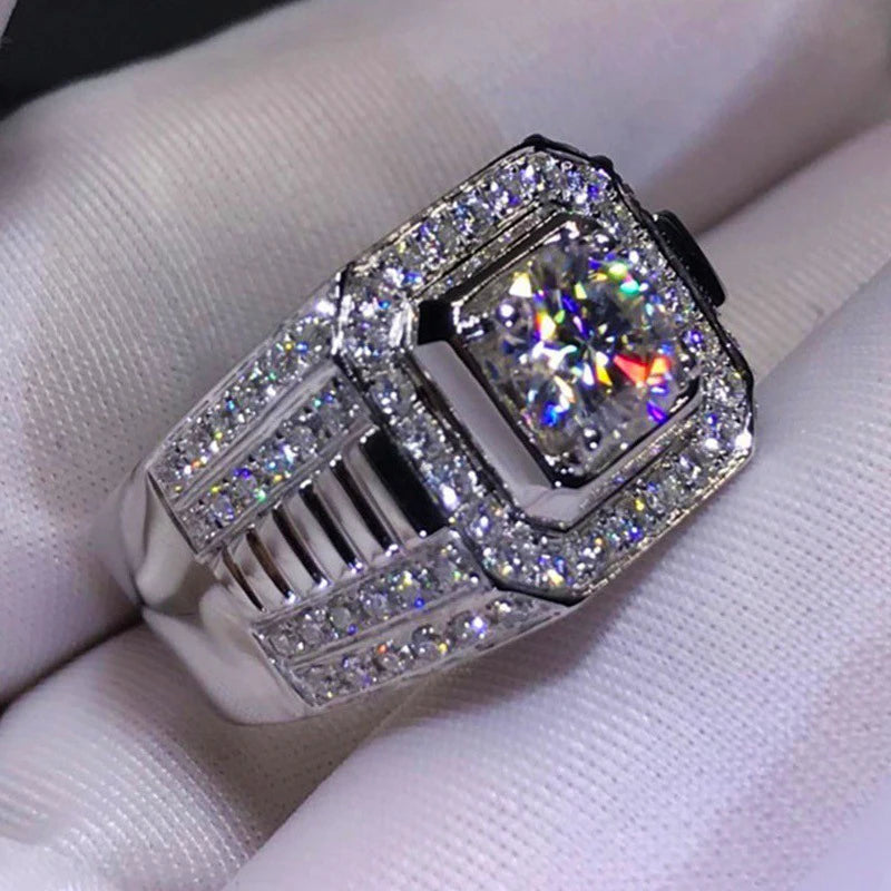 Exquisite White Round Zircon Full Rhinestone Silver Color Ring for Women