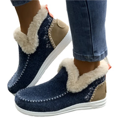 Boots Women's Winter Plush Lined Flat Shoes Thermal Round Toe Slip on Shoes