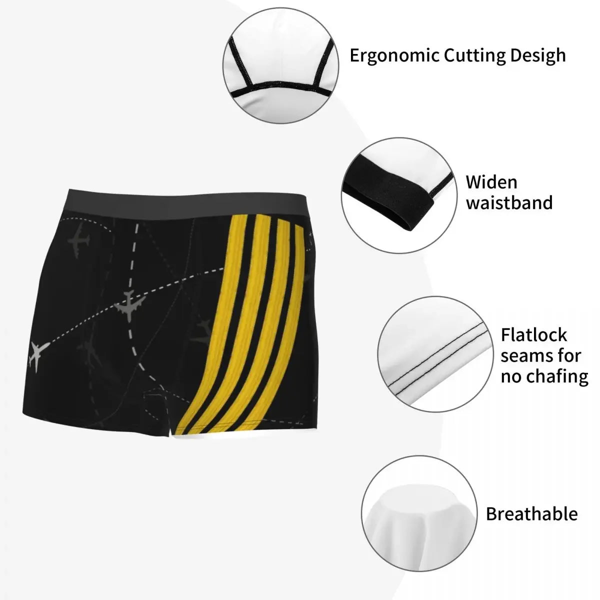 Airplane Flight Routes Captain Stripes Boxer Shorts  Aviation Aviator Pilot Underwear Panties Briefs Breathable Underpants