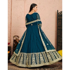 Yale Blue Color New Wedding Reception Party Wear Embroidered Anarkali Long Gowns