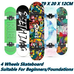 31" 4 Wheels Wood Skateboard Kids Trick Double Rocker Kick Concave Complete Skate Board Mini Cruiser Longboard Scooter