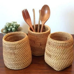 Handmade Pen Holder Hand Woven Wood Vine Rattan Stationery Container Storage Box