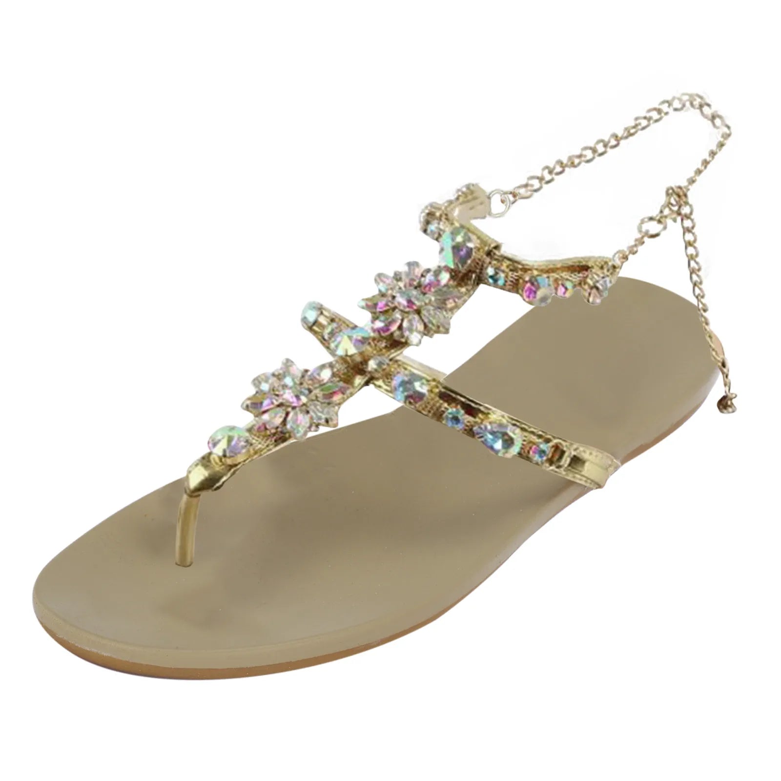 Women's Strap Buckle Sandals Casual Round Toe Rhinestone Shoes Fashion Flip Flops