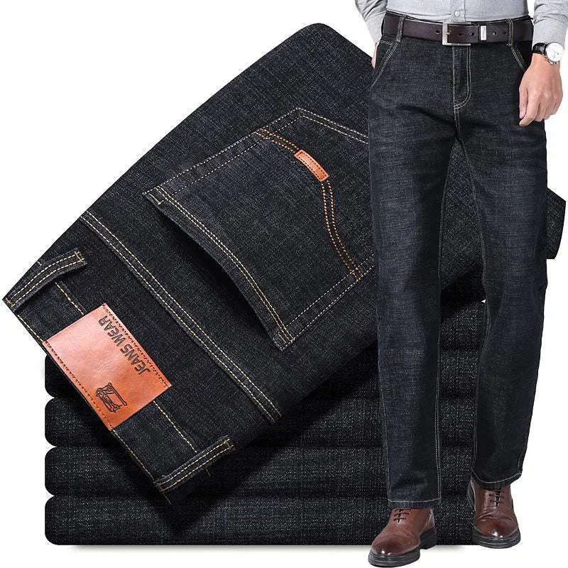 Men Simple Narrow Leg Business Work Jeans Soft Fabric Vintage Wash Skinny Denim Trousers