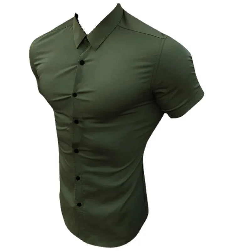 Summer Men's Casual Formal Single-breasted Shirt Fashion Loose Classic Slim Short Sleeve Solid Color Fashionable Shirt