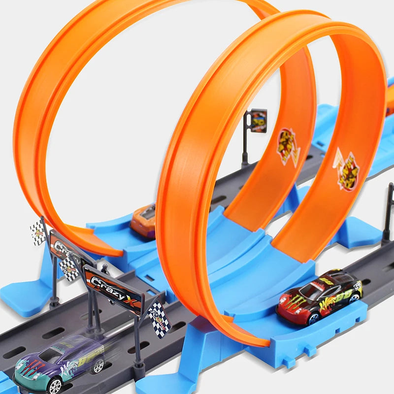 Racing Track Stunt Speed Double Car Wheels Model Toys For Kids Diy Assembled Rail Kits