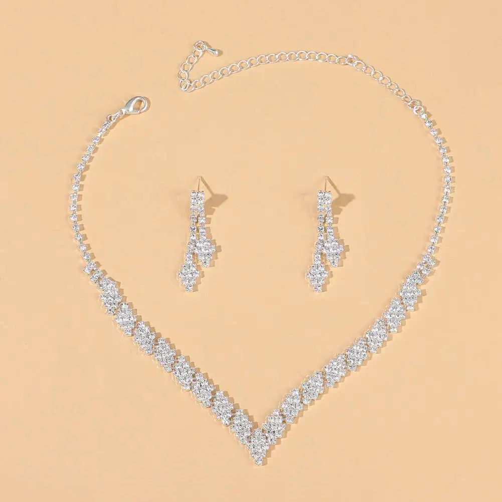 Party Jewelry Set Elegant Rhinestone Necklace Earrings Set for Women