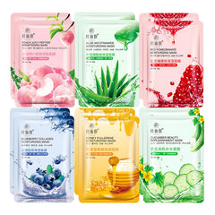 12 Pieces Blueberry Facial Masks Aloe Cucumber Peach Fresh Fruit Moisturizing Face Mask Sheets