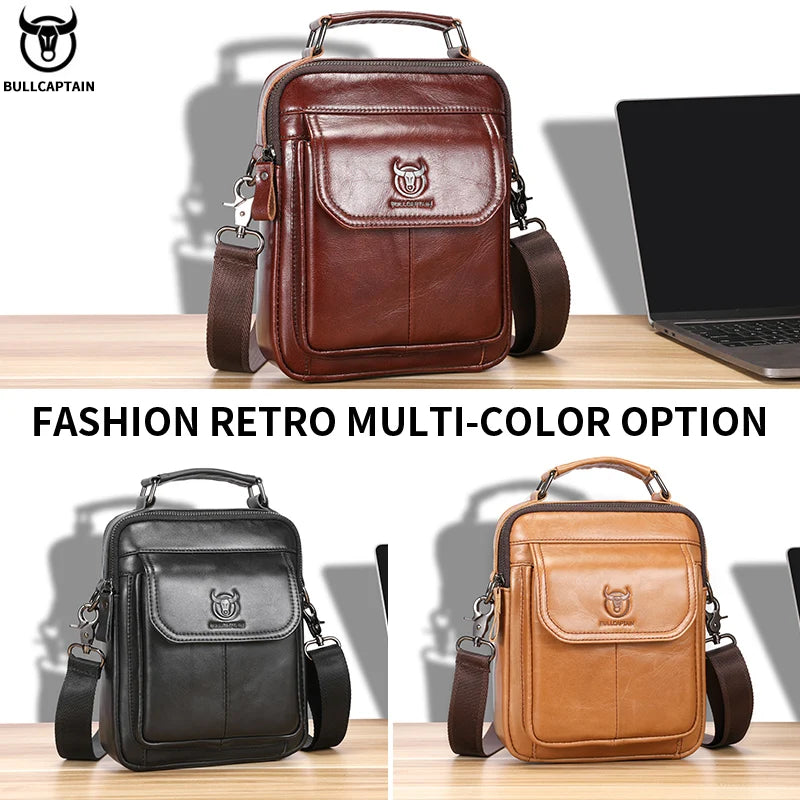 Men's Genuine Leather Shoulder Bag Multifunctional 7.9-inch Tablet Handbag Retro Casual Crossbody Bag