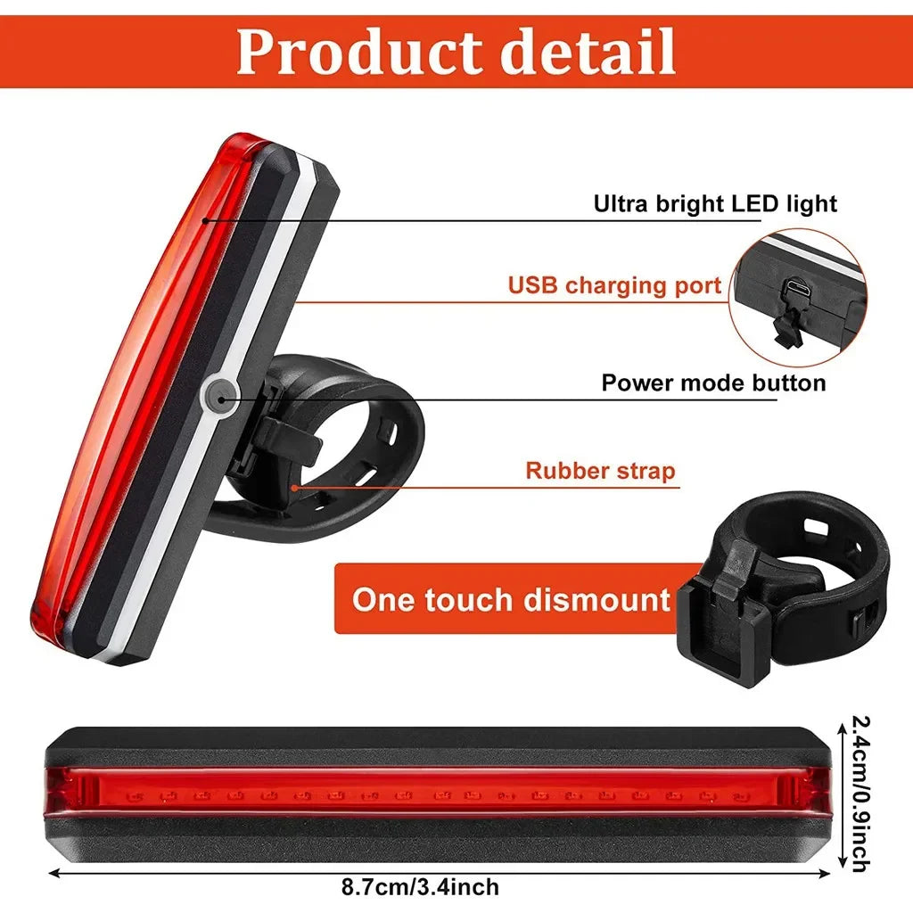 Bicycle Rear Light Ultralight Bike Taillight COB USB Rechargeable Waterproof MTB Safty Warning Tail Lamp