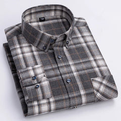 Spring New Casual Plaid Shirt Men Slim Fit Cotton Wool Male Long Sleeve Shirts Men Fashion Coat