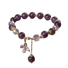 Junzi New Purple Crystal Love Pendant Beaded Bracelet For Women