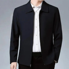 Men Jacket Elegant Mid-aged Men's Lapel Jacket with Zipper Closure Pockets for Formal Business