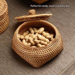 Handwoven Rattan Storage Box With Lid Candy Snack Jar Tea Food Container