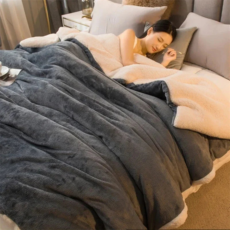 Luxury Winter Bed Blankets Solid Color Fleece Blankets Throws Adult Thicken Warm Sofa Winter Blanket