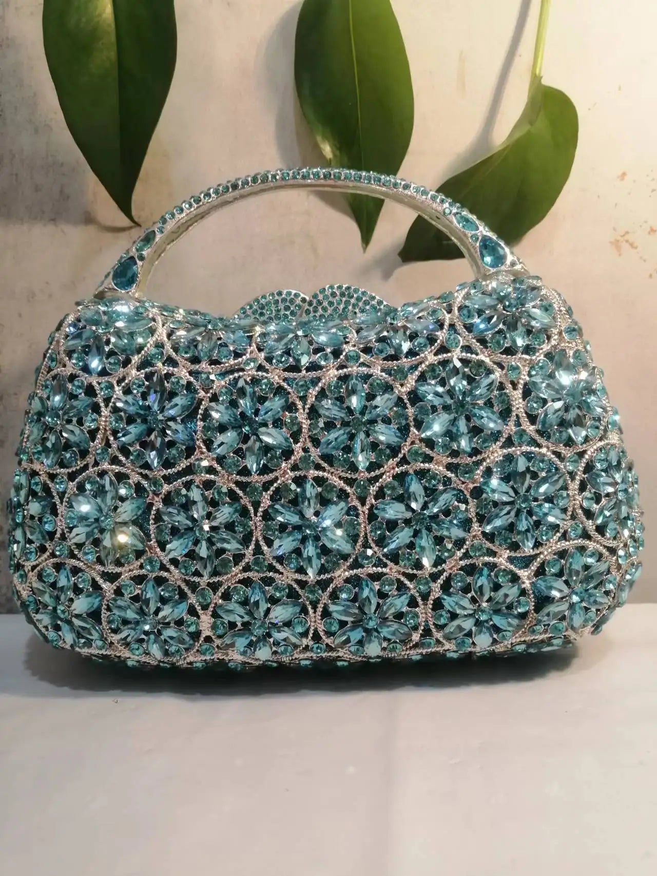 Women Light Blue Stones Clutch Purse Lady Rhinestones Evening Bags Wedding Crystal Purses